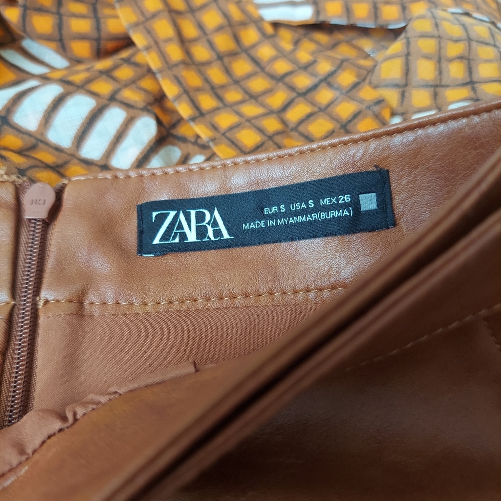 Zara Faux Brown Leather Mini Skirt With Shorts With Belt Size Small - Picture 3 of 6